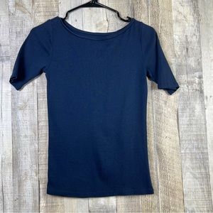 Anne Taylor Petite Small Navy Blue Short Sleeve Crewneck T-shirt